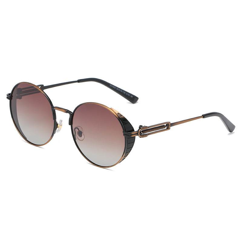 New Retro Polarized Punk Sunglasses Male Circular Metal Locomotive Male Sunglasses Female Cross-border Amazon