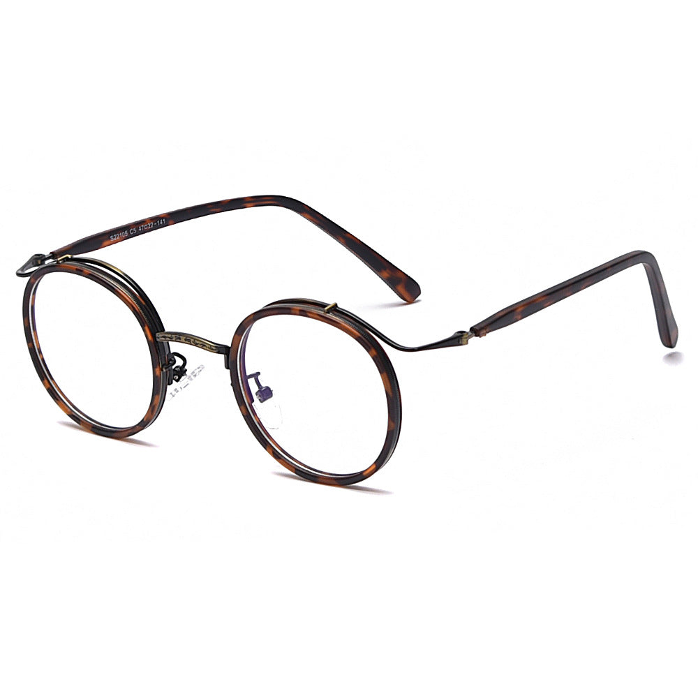 Vintage Round Frame Personality Anti Blue Light Flat Eyeglass Frame Men's Fashion Avant-garde Women's Personality Trend Wholesale