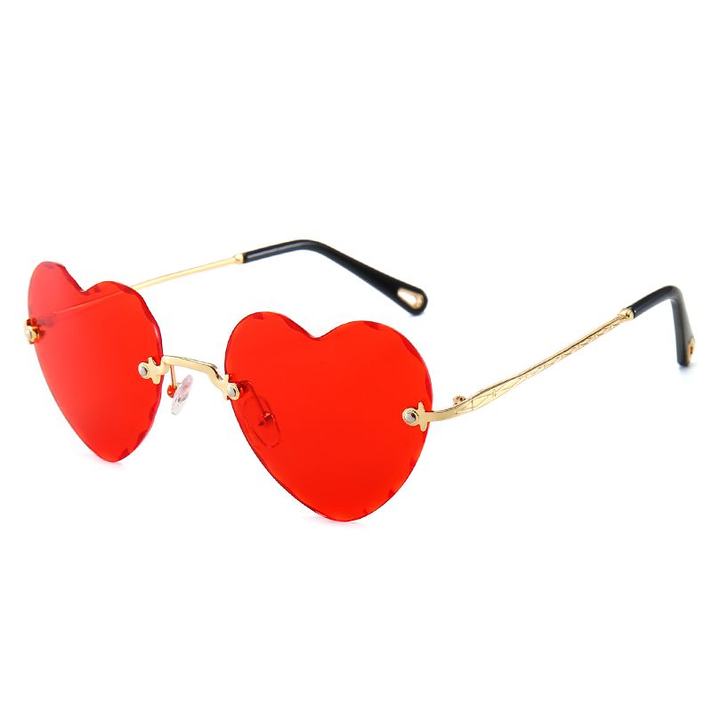 Heart Shaped Face Sunglasses Vintage Rimless Cut Edge Love Transparent Peach Heart Men's and Women's Sunnies