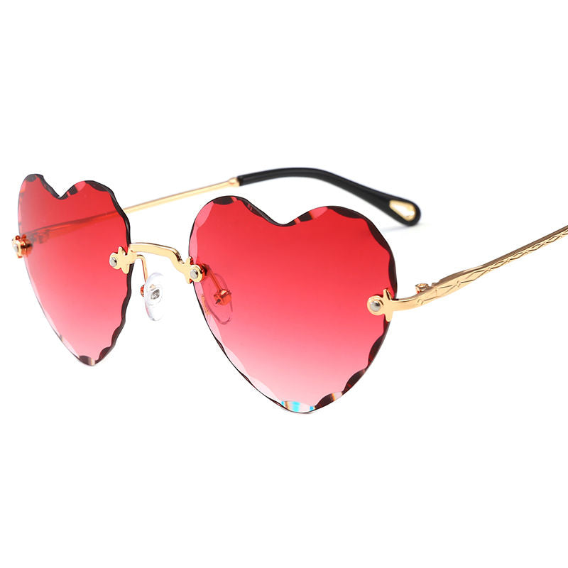 Heart Shaped Face Sunglasses Vintage Rimless Cut Edge Love Transparent Peach Heart Men's and Women's Sunnies