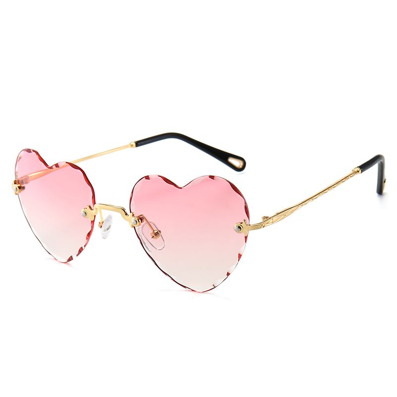 Heart Shaped Face Sunglasses Vintage Rimless Cut Edge Love Transparent Peach Heart Men's and Women's Sunnies
