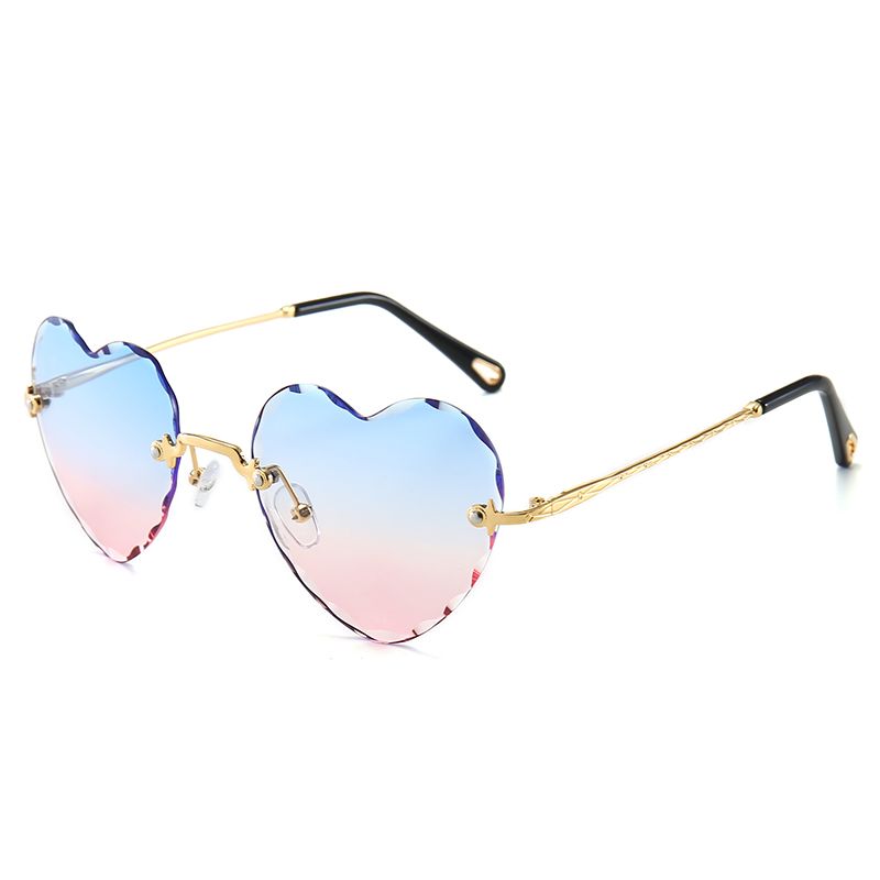 Heart Shaped Face Sunglasses Vintage Rimless Cut Edge Love Transparent Peach Heart Men's and Women's Sunnies
