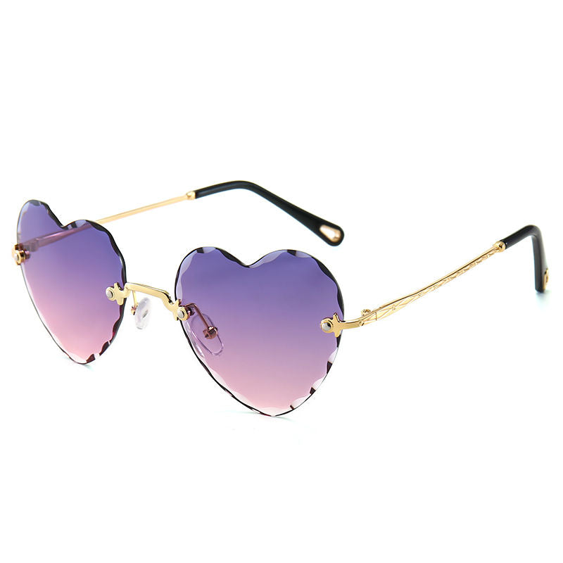 Heart Shaped Face Sunglasses Vintage Rimless Cut Edge Love Transparent Peach Heart Men's and Women's Sunnies