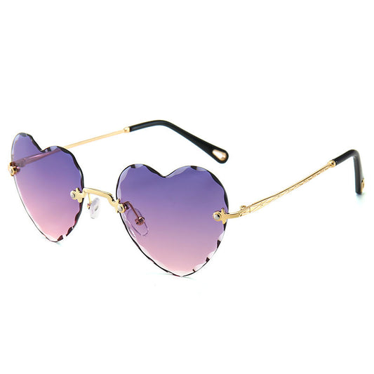 Heart Shaped Face Sunglasses Vintage Rimless Cut Edge Love Transparent Peach Heart Men's and Women's Sunnies