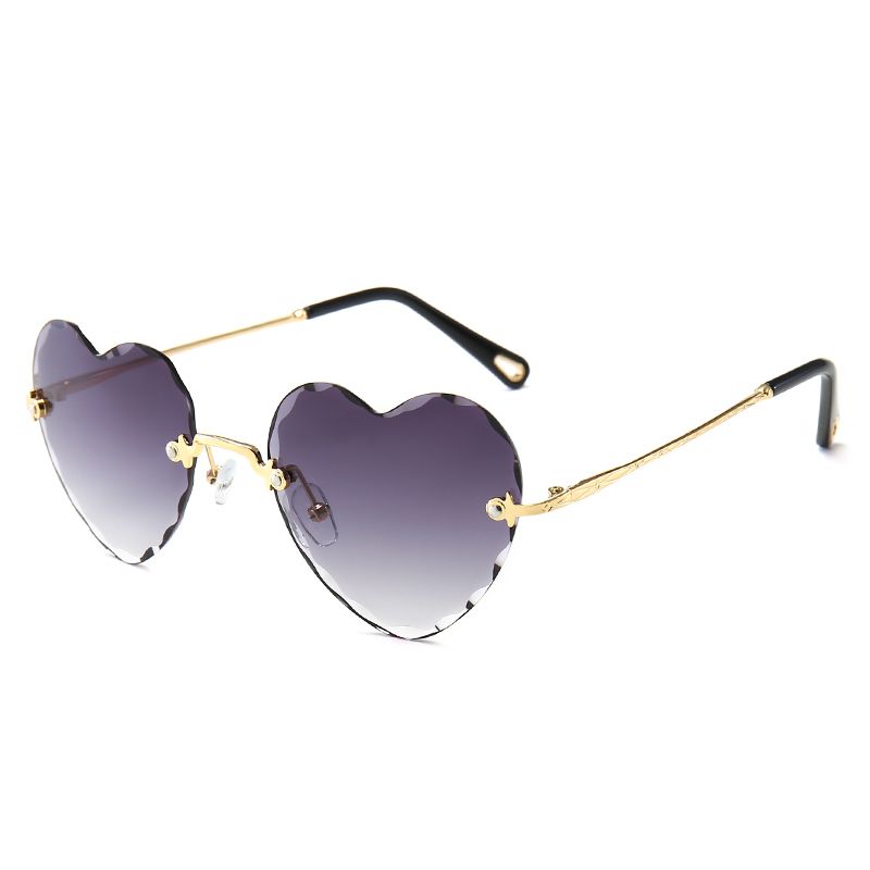 Heart Shaped Face Sunglasses Vintage Rimless Cut Edge Love Transparent Peach Heart Men's and Women's Sunnies