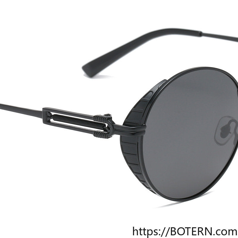 New Retro Polarized Punk Sunglasses Male Circular Metal Locomotive Male Sunglasses Female Cross-border Amazon
