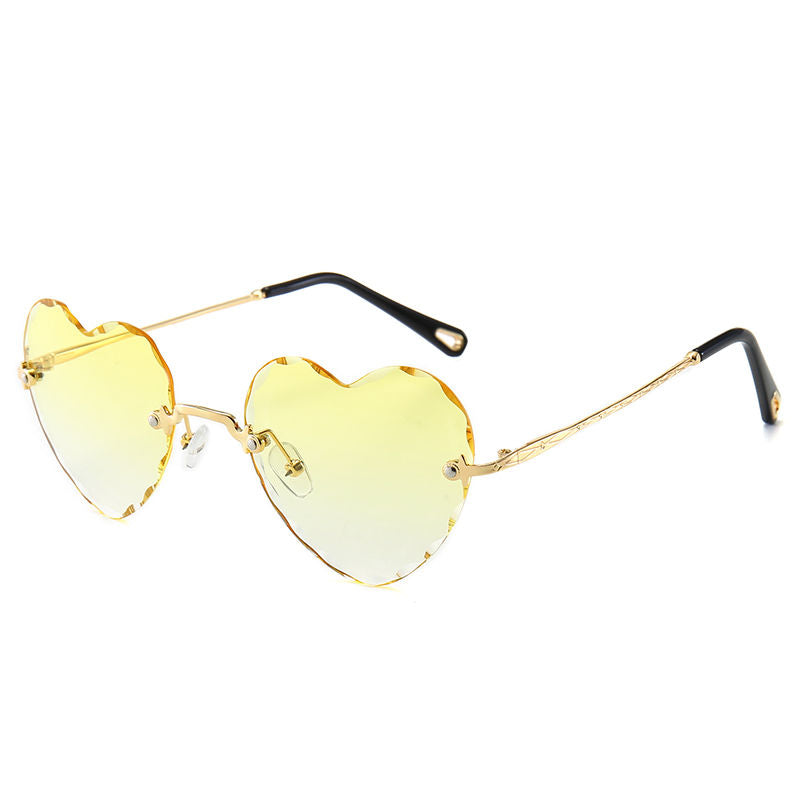 Heart Shaped Face Sunglasses Vintage Rimless Cut Edge Love Transparent Peach Heart Men's and Women's Sunnies