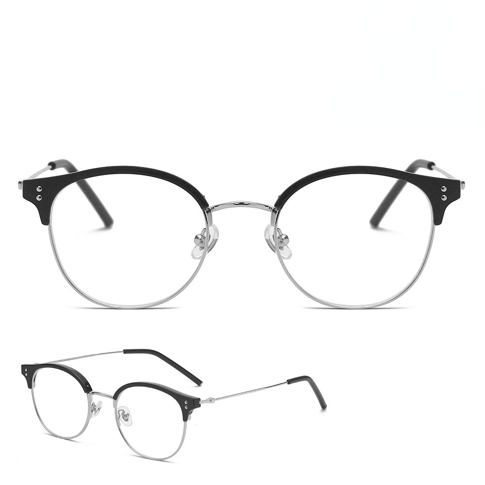 New Eyebrow Rack Glasses Women's Men's Anti-blue Light Vintage Flat Mirror Round Frame Wholesale