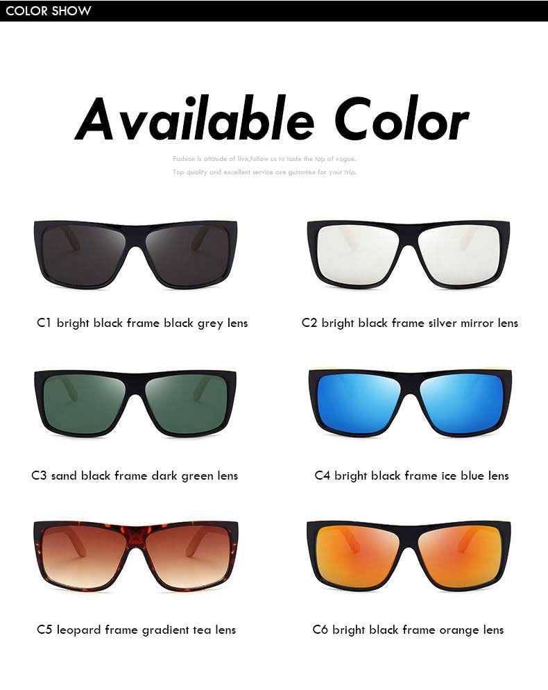 Mens Bamboo Sunglasses Glases Wholesale Top Flat Rectangle Placitc Frame with Wooden Temple Wholesale