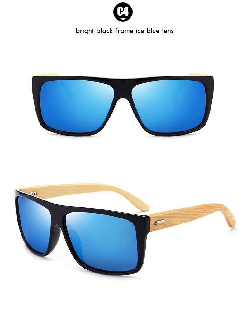 Mens Bamboo Sunglasses Glases Wholesale Top Flat Rectangle Placitc Frame with Wooden Temple Wholesale