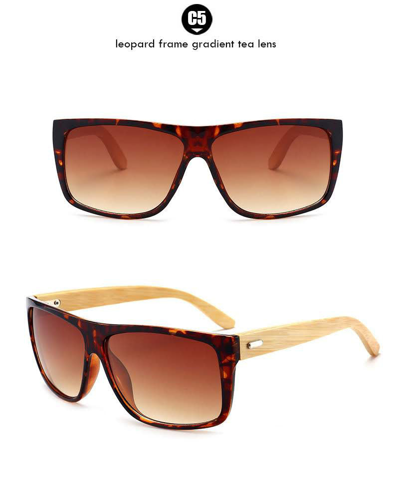 Mens Bamboo Sunglasses Glases Wholesale Top Flat Rectangle Placitc Frame with Wooden Temple Wholesale