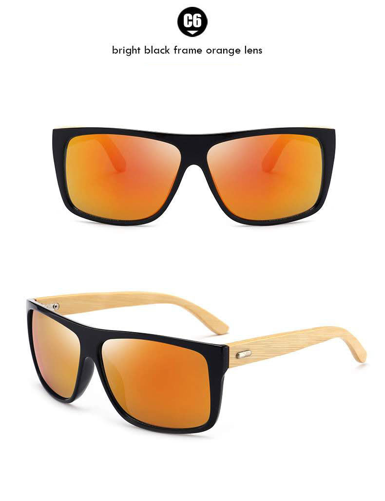 Mens Bamboo Sunglasses Glases Wholesale Top Flat Rectangle Placitc Frame with Wooden Temple Wholesale