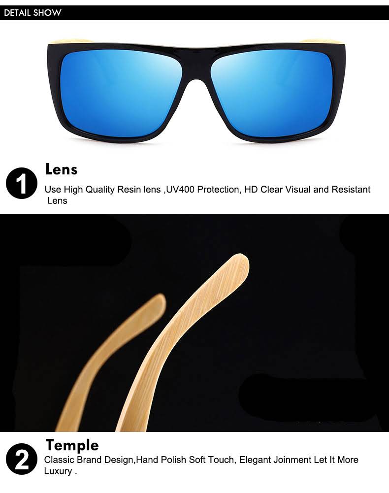Mens Bamboo Sunglasses Glases Wholesale Top Flat Rectangle Placitc Frame with Wooden Temple Wholesale