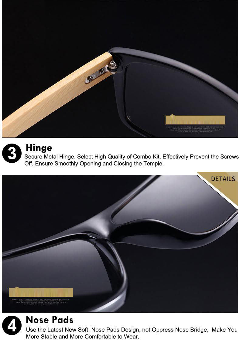 Mens Bamboo Sunglasses Glases Wholesale Top Flat Rectangle Placitc Frame with Wooden Temple Wholesale