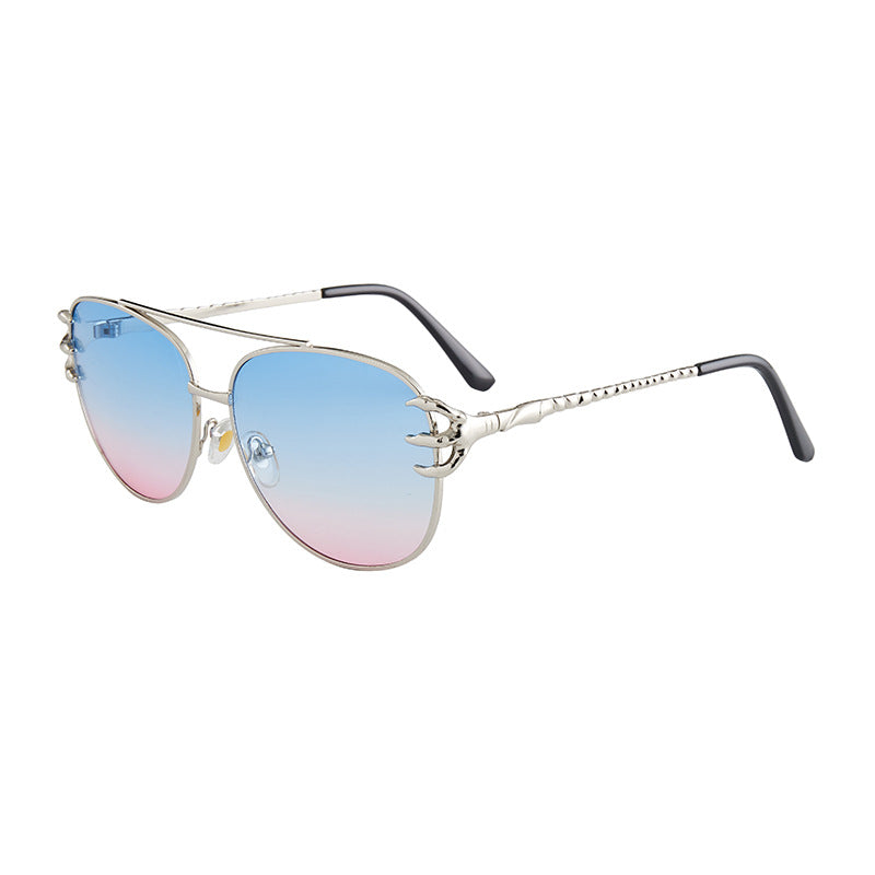 Trend Metal Frame Claw Accessories Sunglasses Round Retro Big for Men and Women with Ocean Piece Heavy Sunglasses Wholesale