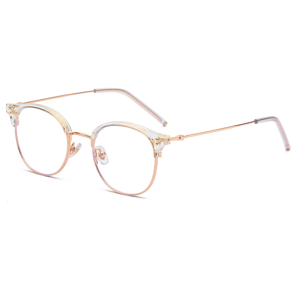 New Eyebrow Rack Glasses Women's Men's Anti-blue Light Vintage Flat Mirror Round Frame Wholesale