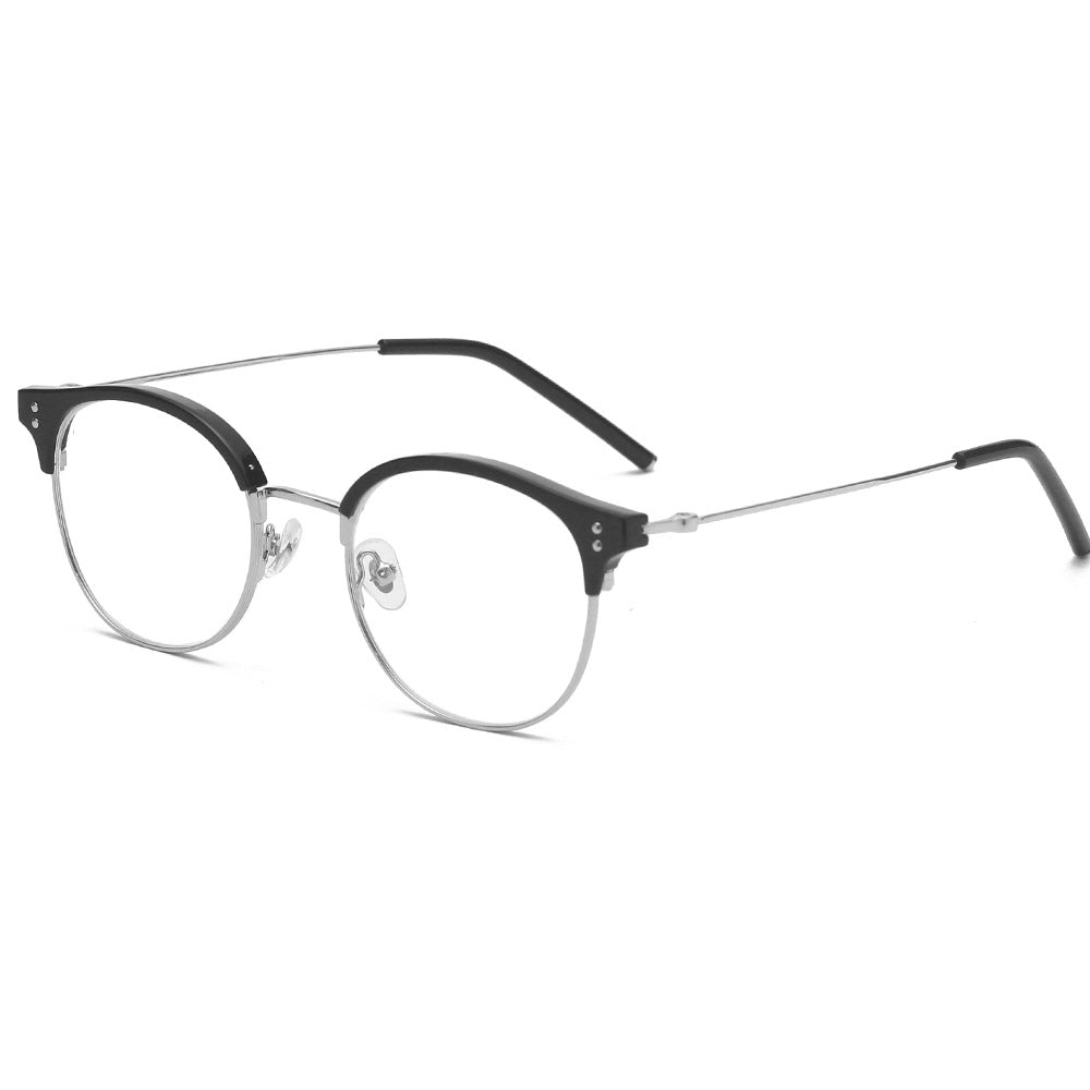 New Eyebrow Rack Glasses Women's Men's Anti-blue Light Vintage Flat Mirror Round Frame Wholesale