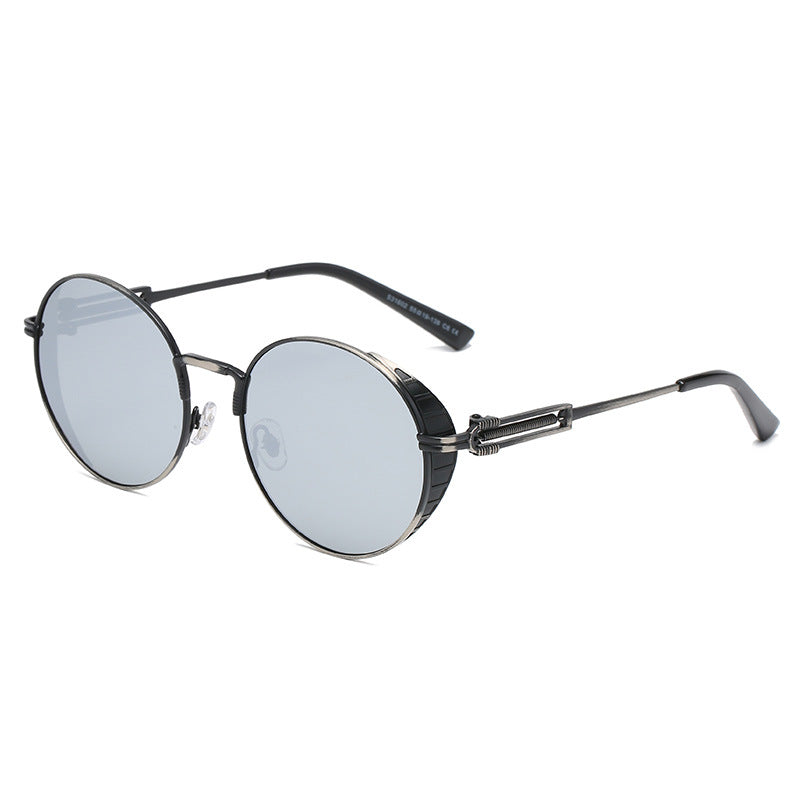 New Retro Polarized Punk Sunglasses Male Circular Metal Locomotive Male Sunglasses Female Cross-border Amazon