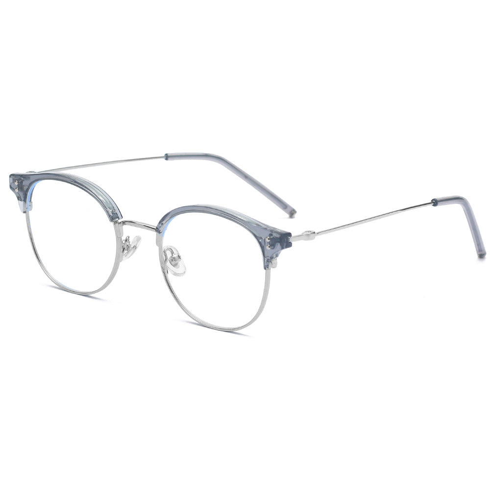 New Eyebrow Rack Glasses Women's Men's Anti-blue Light Vintage Flat Mirror Round Frame Wholesale