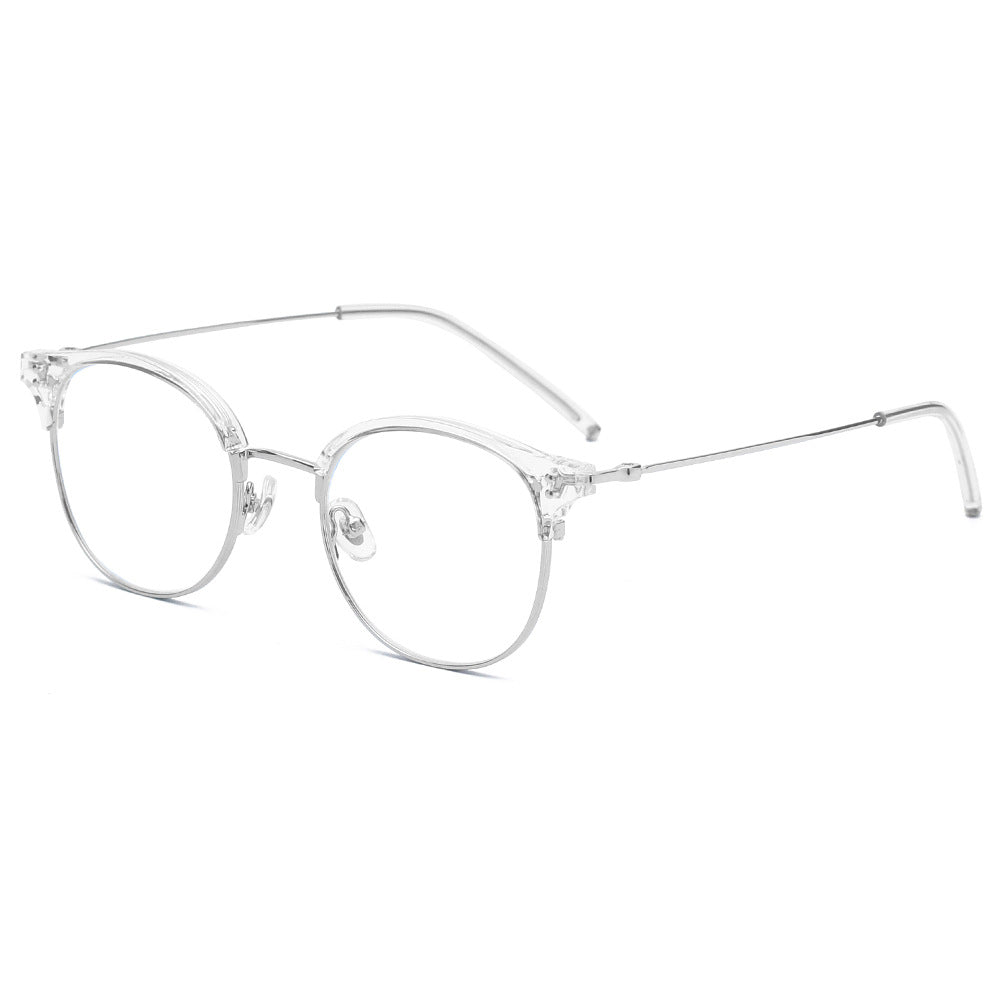 New Eyebrow Rack Glasses Women's Men's Anti-blue Light Vintage Flat Mirror Round Frame Wholesale