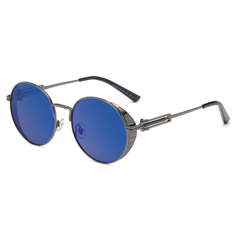 New Retro Polarized Punk Sunglasses Male Circular Metal Locomotive Male Sunglasses Female Cross-border Amazon