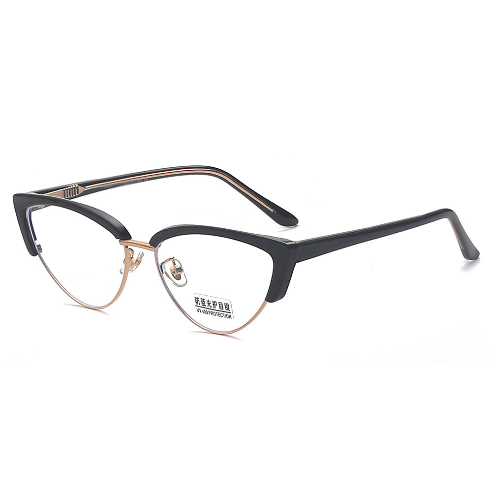 New Metal Vintage Cat's Eye Anti-blue Light Flat Glasses Frame Women's Fashion Eyebrows Men Wholesale