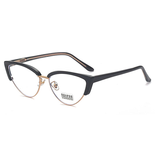 New Metal Vintage Cat's Eye Anti-blue Light Flat Glasses Frame Women's Fashion Eyebrows Men Wholesale