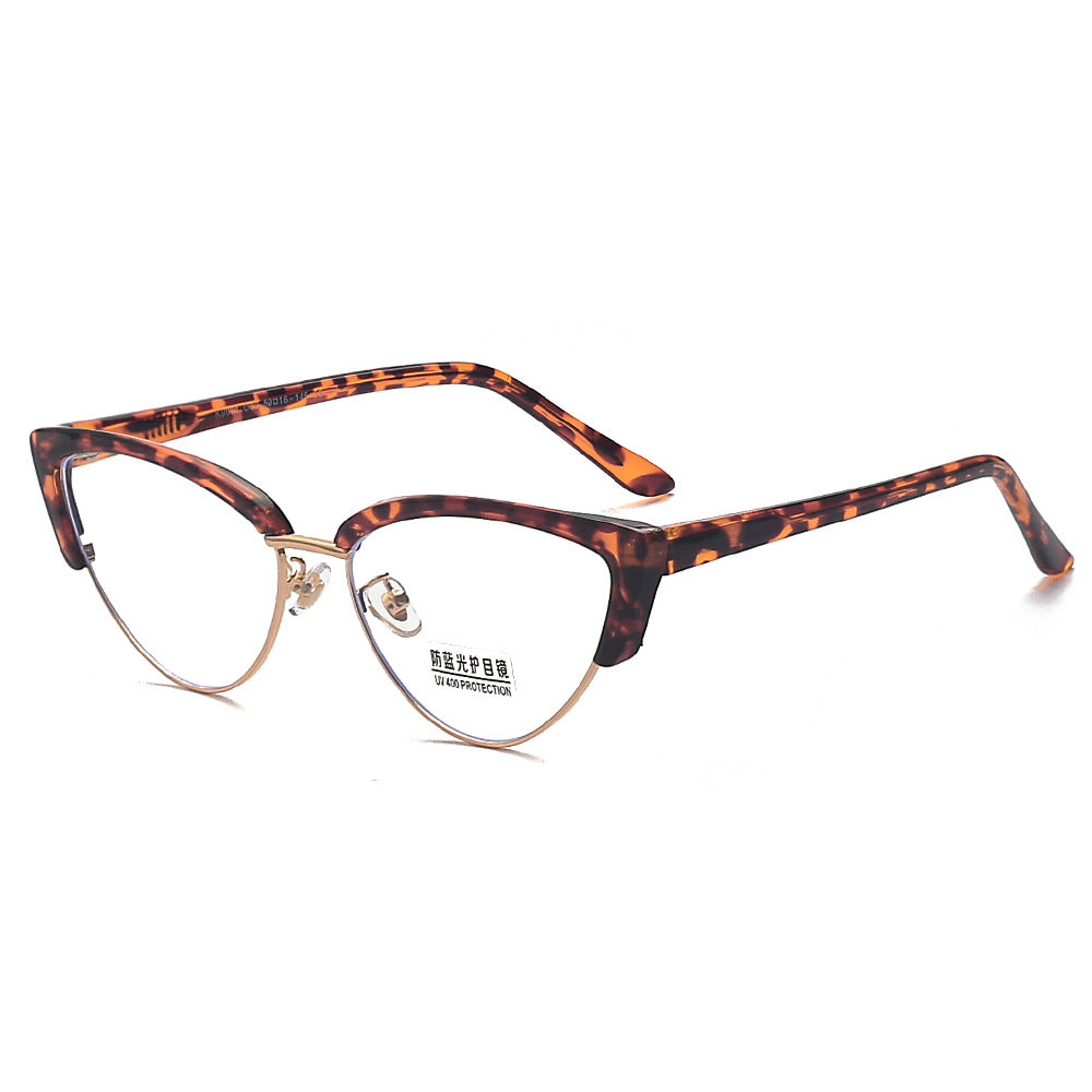 New Metal Vintage Cat's Eye Anti-blue Light Flat Glasses Frame Women's Fashion Eyebrows Men Wholesale