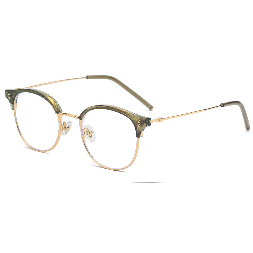New Eyebrow Rack Glasses Women's Men's Anti-blue Light Vintage Flat Mirror Round Frame Wholesale