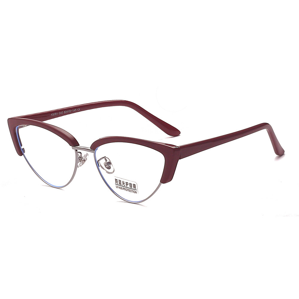 New Metal Vintage Cat's Eye Anti-blue Light Flat Glasses Frame Women's Fashion Eyebrows Men Wholesale