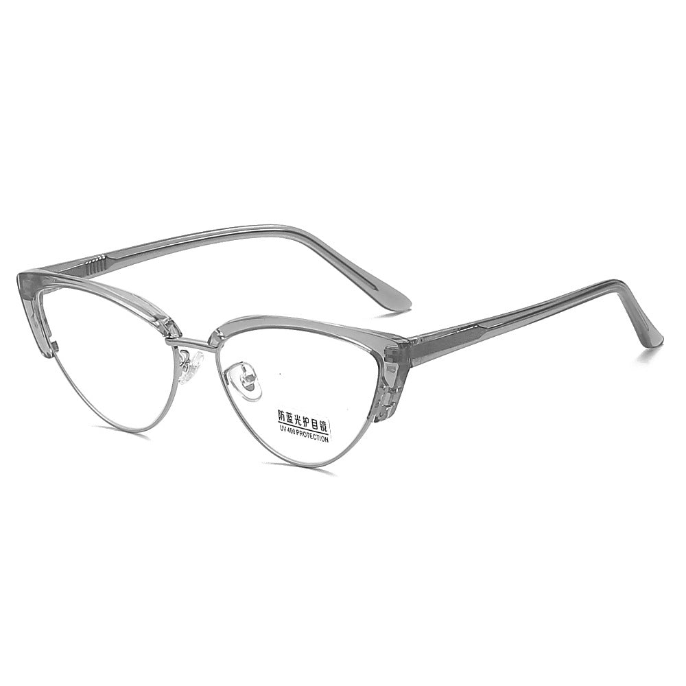 New Metal Vintage Cat's Eye Anti-blue Light Flat Glasses Frame Women's Fashion Eyebrows Men Wholesale
