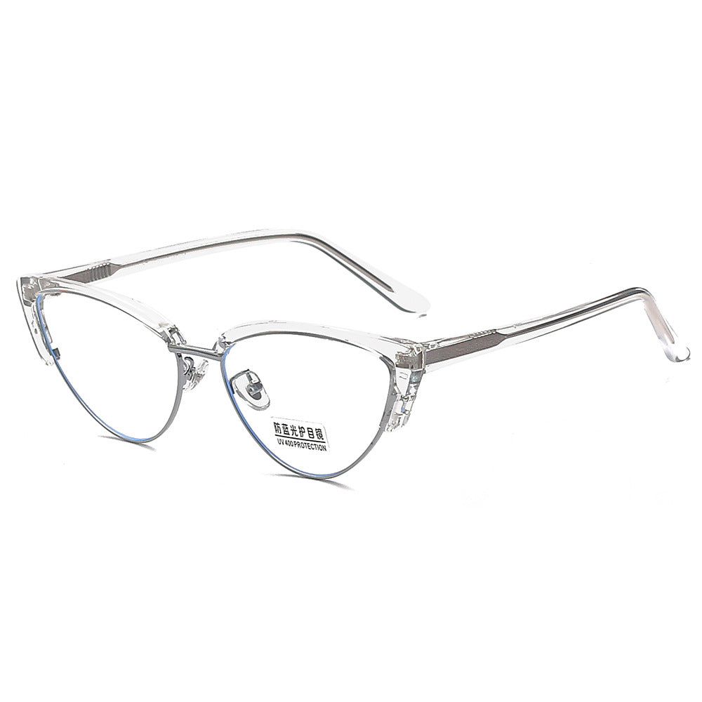 New Metal Vintage Cat's Eye Anti-blue Light Flat Glasses Frame Women's Fashion Eyebrows Men Wholesale
