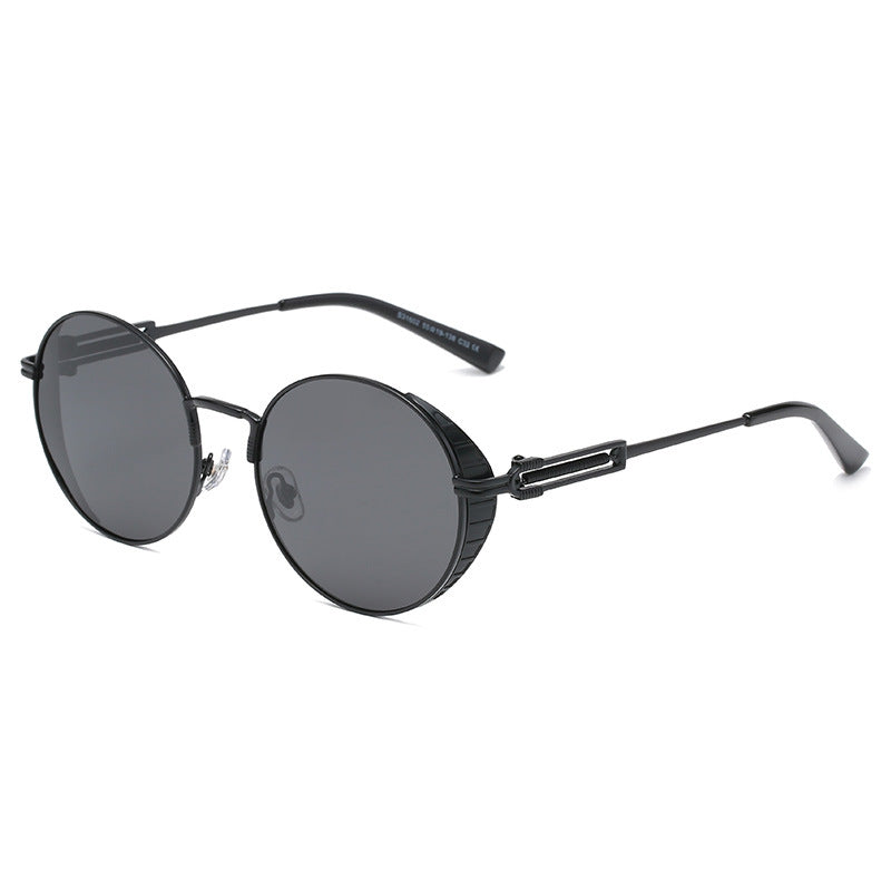 New Retro Polarized Punk Sunglasses Male Circular Metal Locomotive Male Sunglasses Female Cross-border Amazon