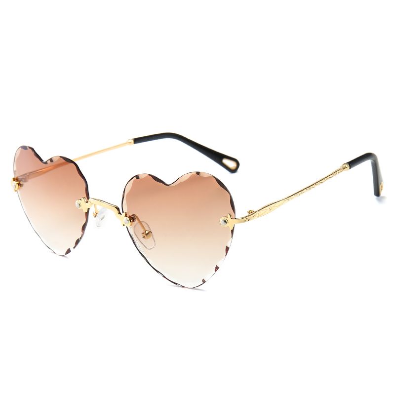 Heart Shaped Face Sunglasses Vintage Rimless Cut Edge Love Transparent Peach Heart Men's and Women's Sunnies
