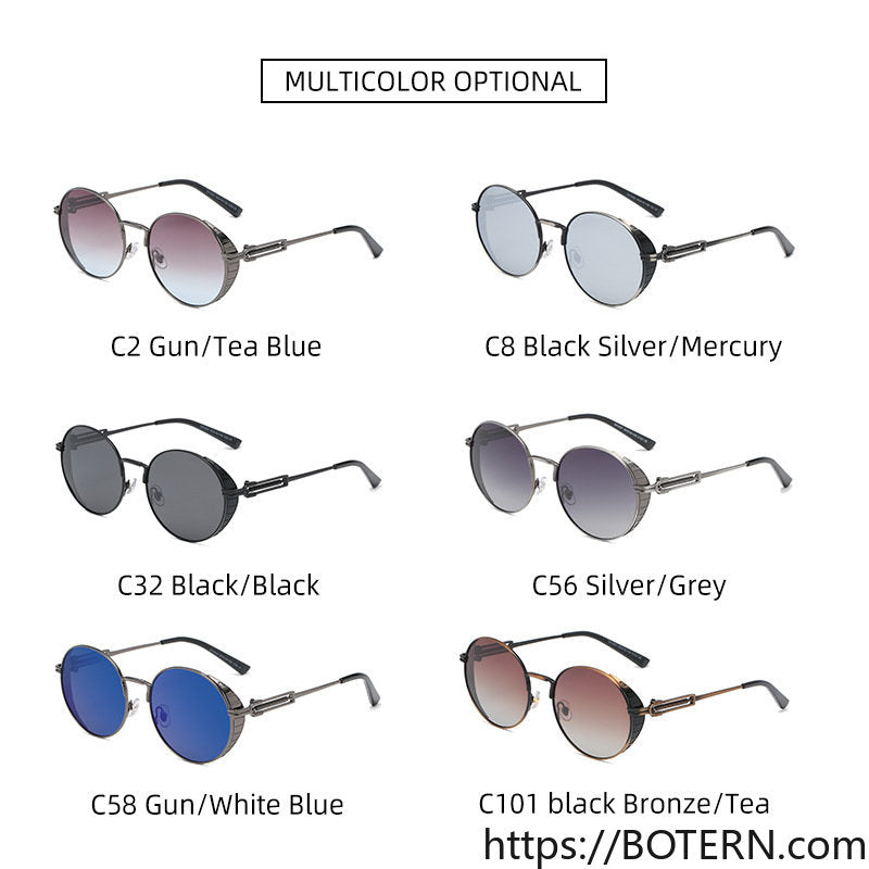New Retro Polarized Punk Sunglasses Male Circular Metal Locomotive Male Sunglasses Female Cross-border Amazon