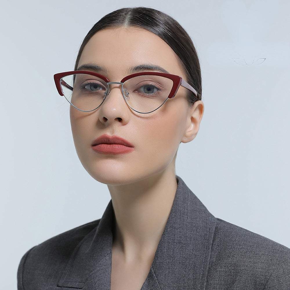 New Metal Vintage Cat's Eye Anti-blue Light Flat Glasses Frame Women's Fashion Eyebrows Men Wholesale