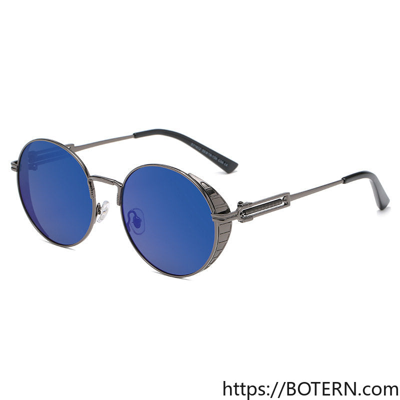 New Retro Polarized Punk Sunglasses Male Circular Metal Locomotive Male Sunglasses Female Cross-border Amazon